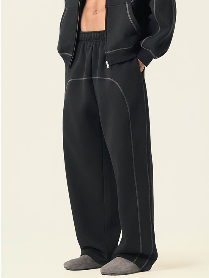 Fleece Color-Block Elastic Waist Wide-Leg Sweatpants
