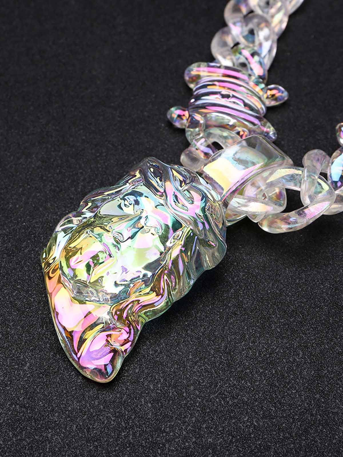 NOISSEY "Liquid Illusion" Holographic Clear Resin Jesus Piece Cuban Chain Necklace - Psychedelic Clear