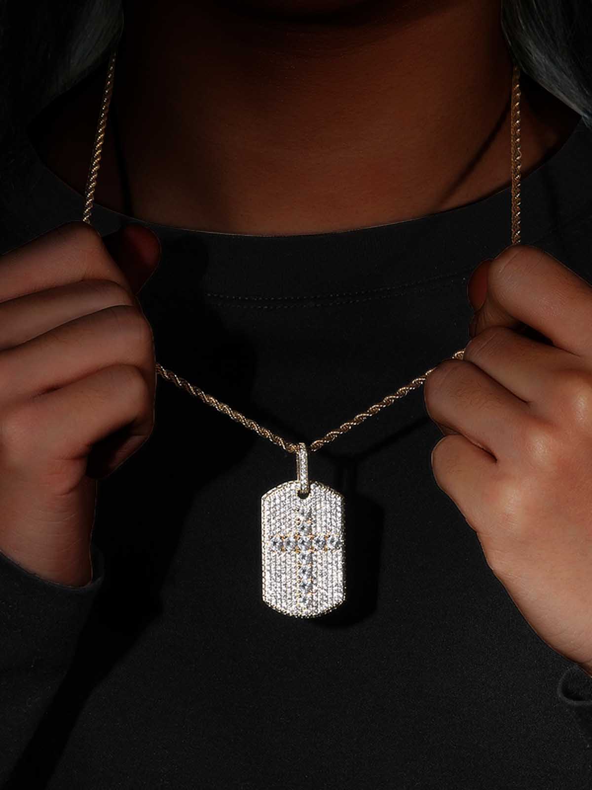 Full-Diamond Crucifix Square Copper Necklace