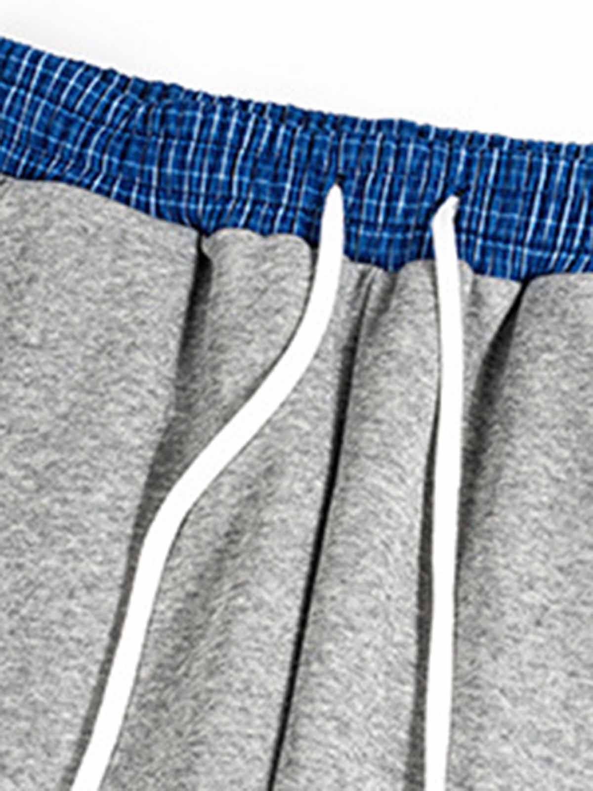NOISSEY Plaid Waistband Curved Leg Sweatpants - Heather Grey Streetwear