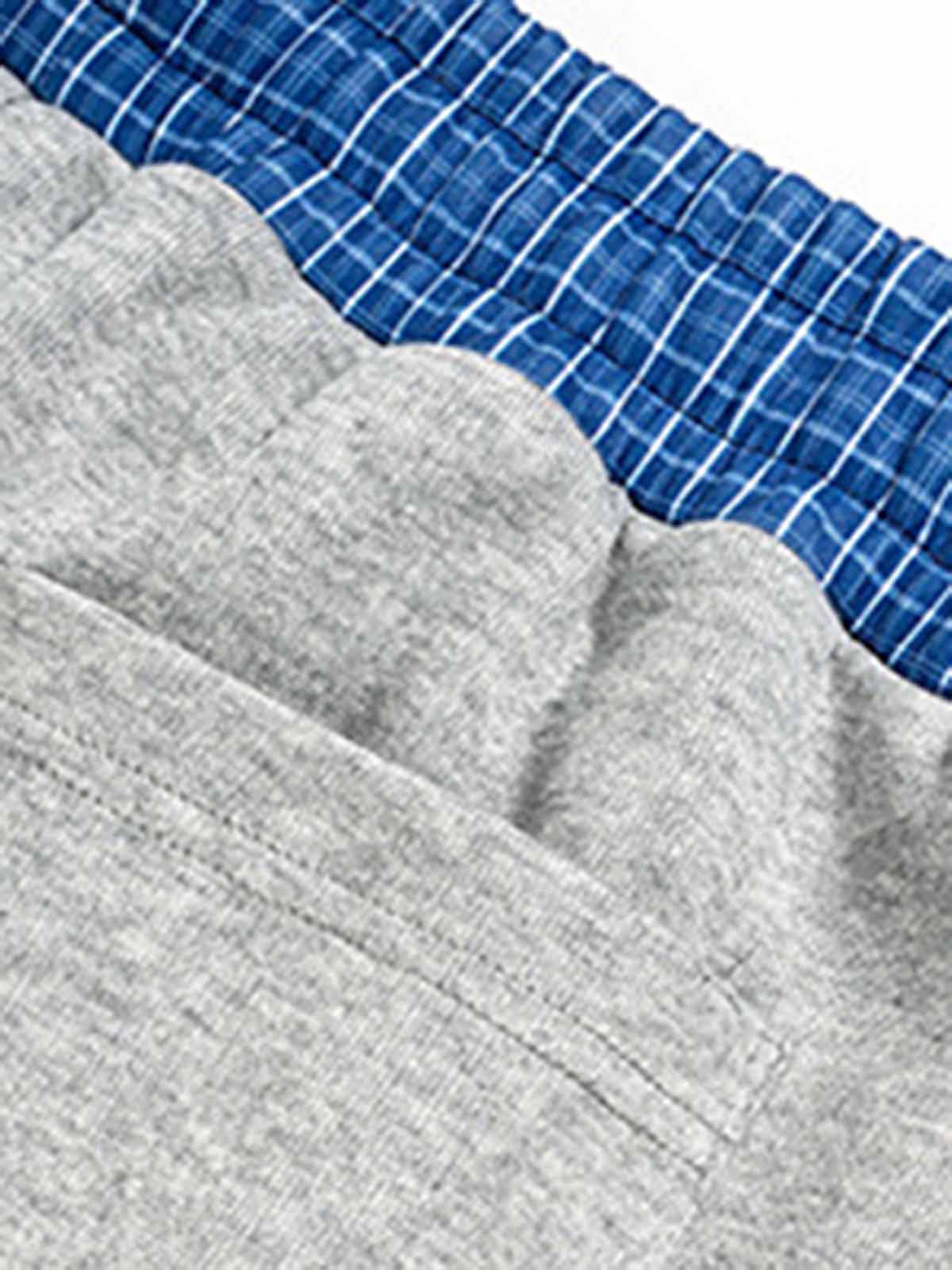 NOISSEY Plaid Waistband Curved Leg Sweatpants - Heather Grey Streetwear