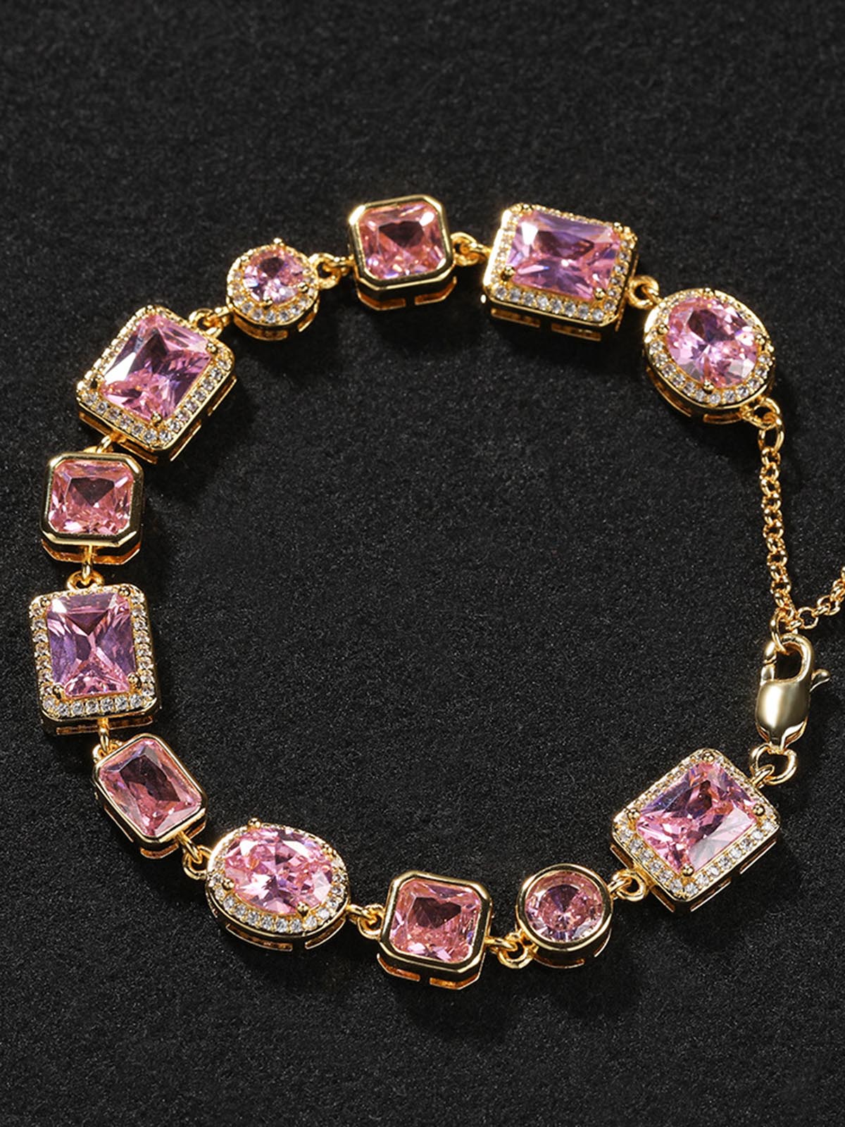 Light - Luxury Geometric Pink Gemstone Simple and Sweet Bracelet