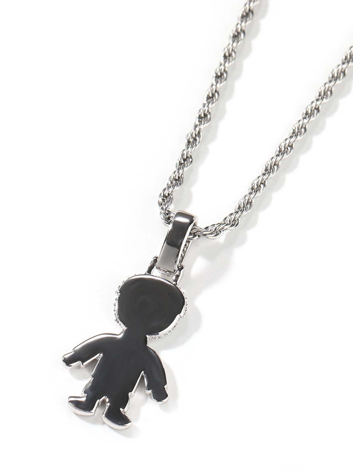 NOISSEY "Gummy Boy & Girl" Fully Iced-Out Cartoon Character Pendant & Rope Chain Necklace