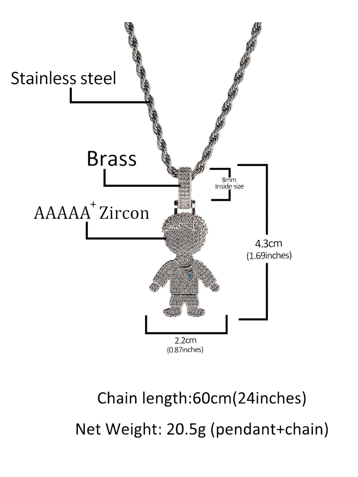 NOISSEY "Gummy Boy & Girl" Fully Iced-Out Cartoon Character Pendant & Rope Chain Necklace