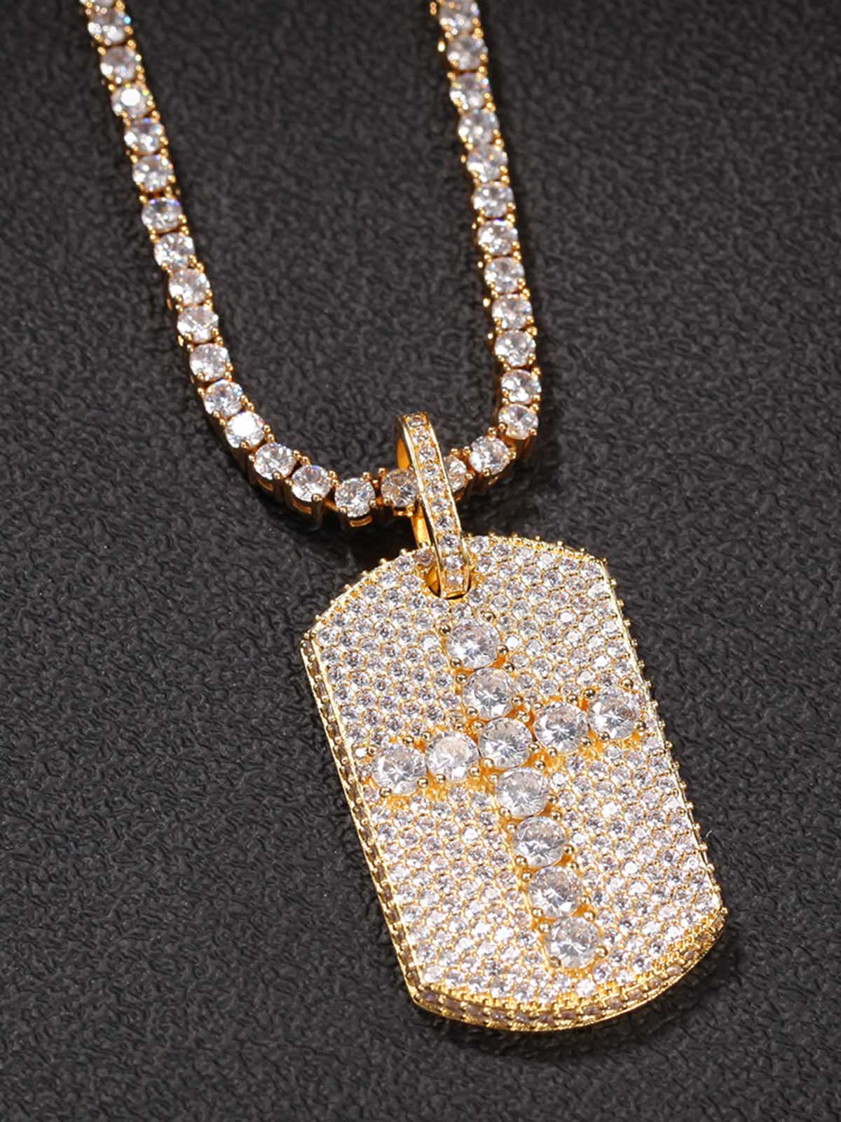 Full-Diamond Crucifix Square Copper Necklace