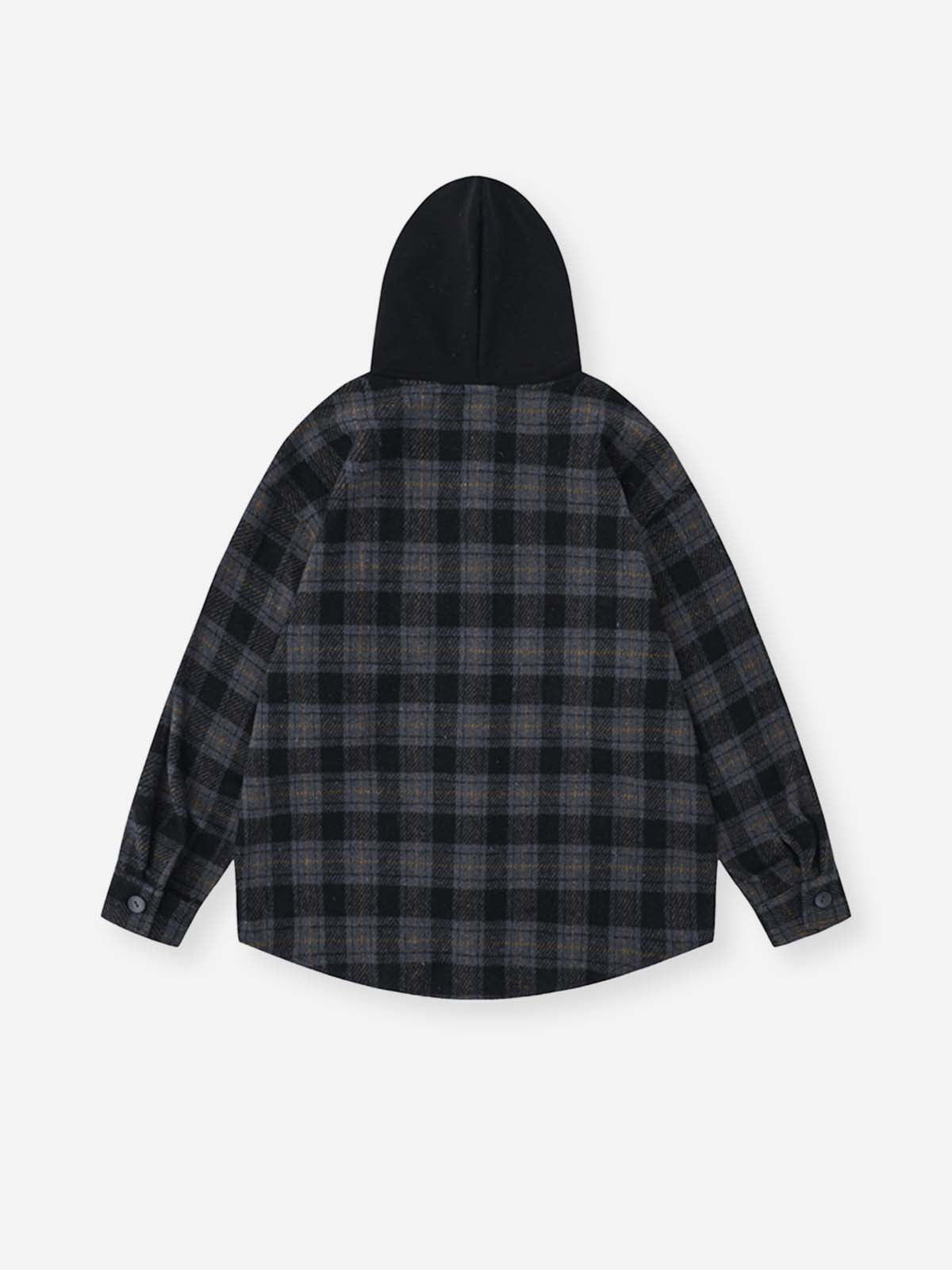 NOISSEY American Vintage Oversized Hooded Plaid Shirt - Charcoal Mix