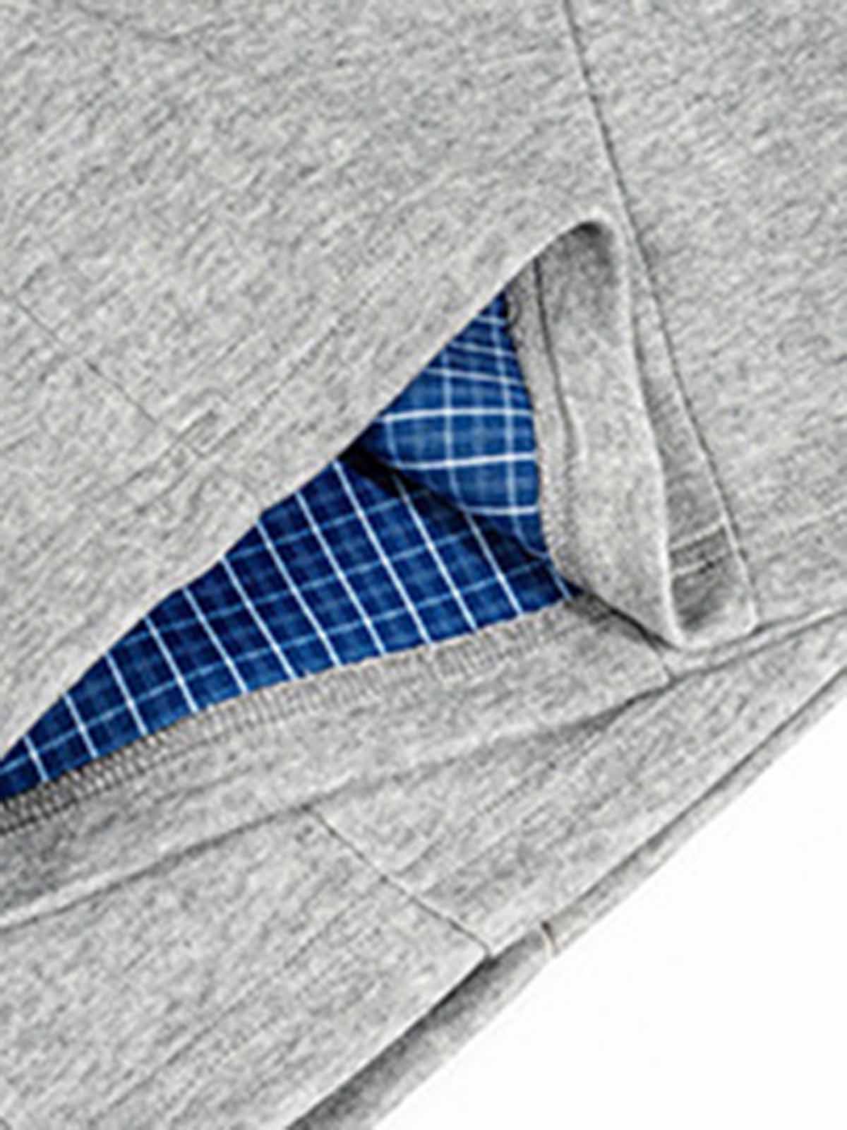 NOISSEY Plaid Waistband Curved Leg Sweatpants - Heather Grey Streetwear