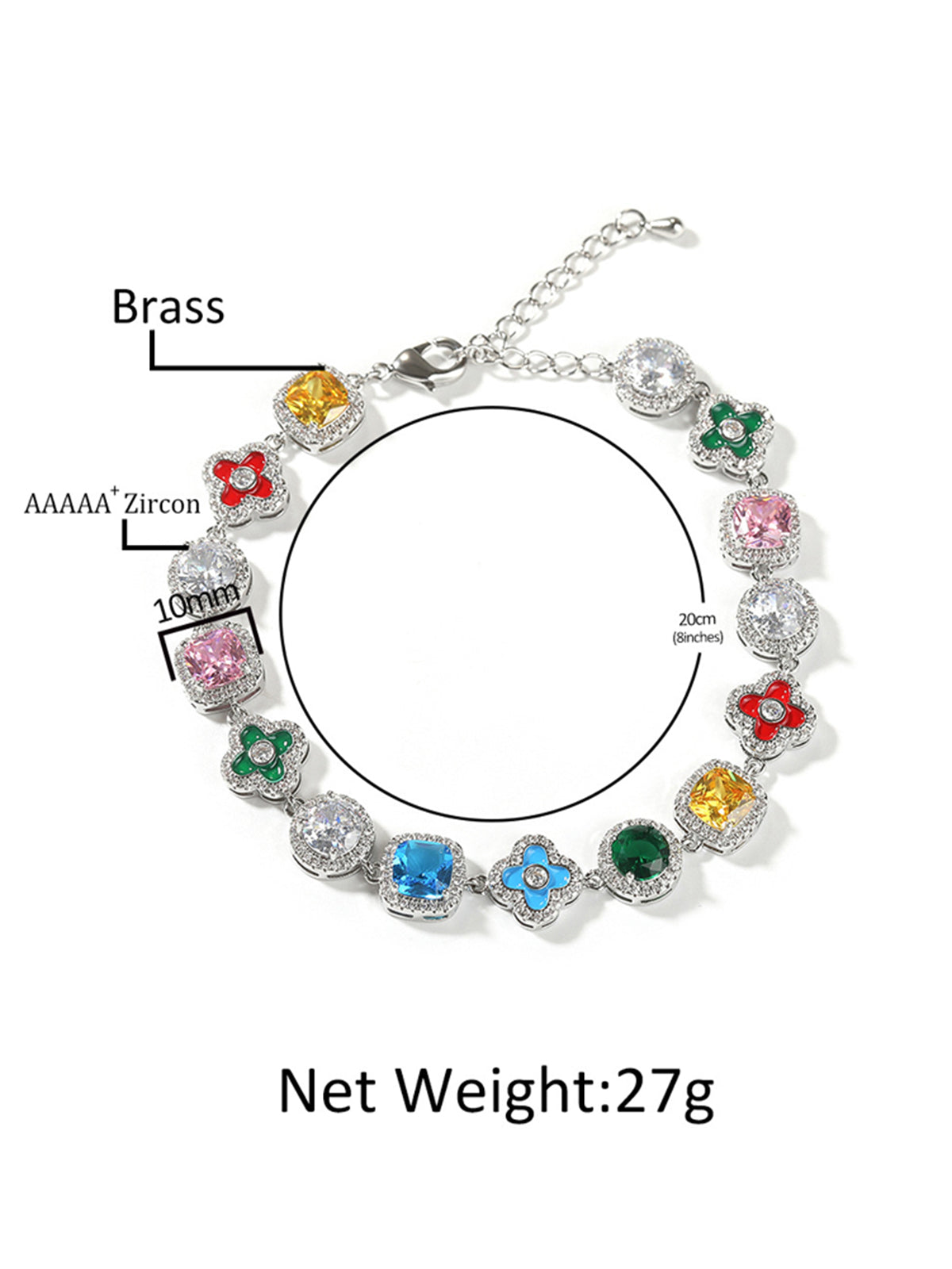 Dopamine-Colored Diamond-Encrusted Flower Geometric Adjustable Bracelet