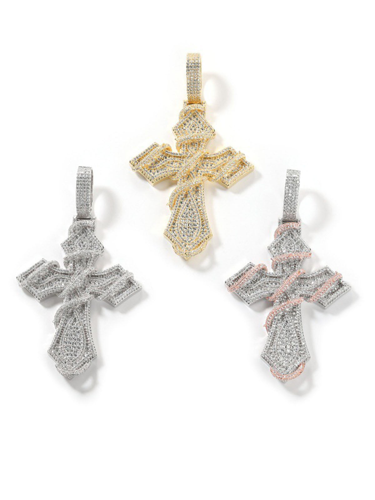 Iced Out Thorns Cross Pendant Necklace
