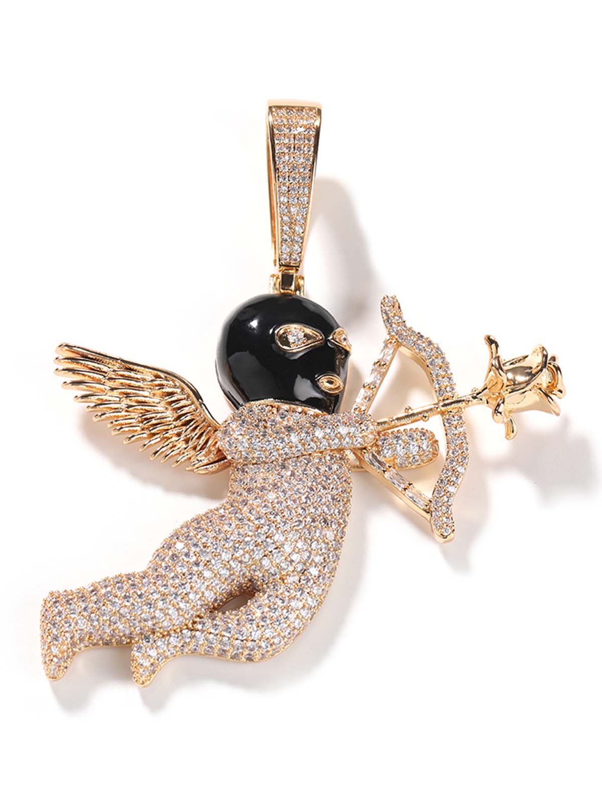 Masked Angel Diamond-Embedded Gold-Plated Rose Cupid's Arrow Necklace