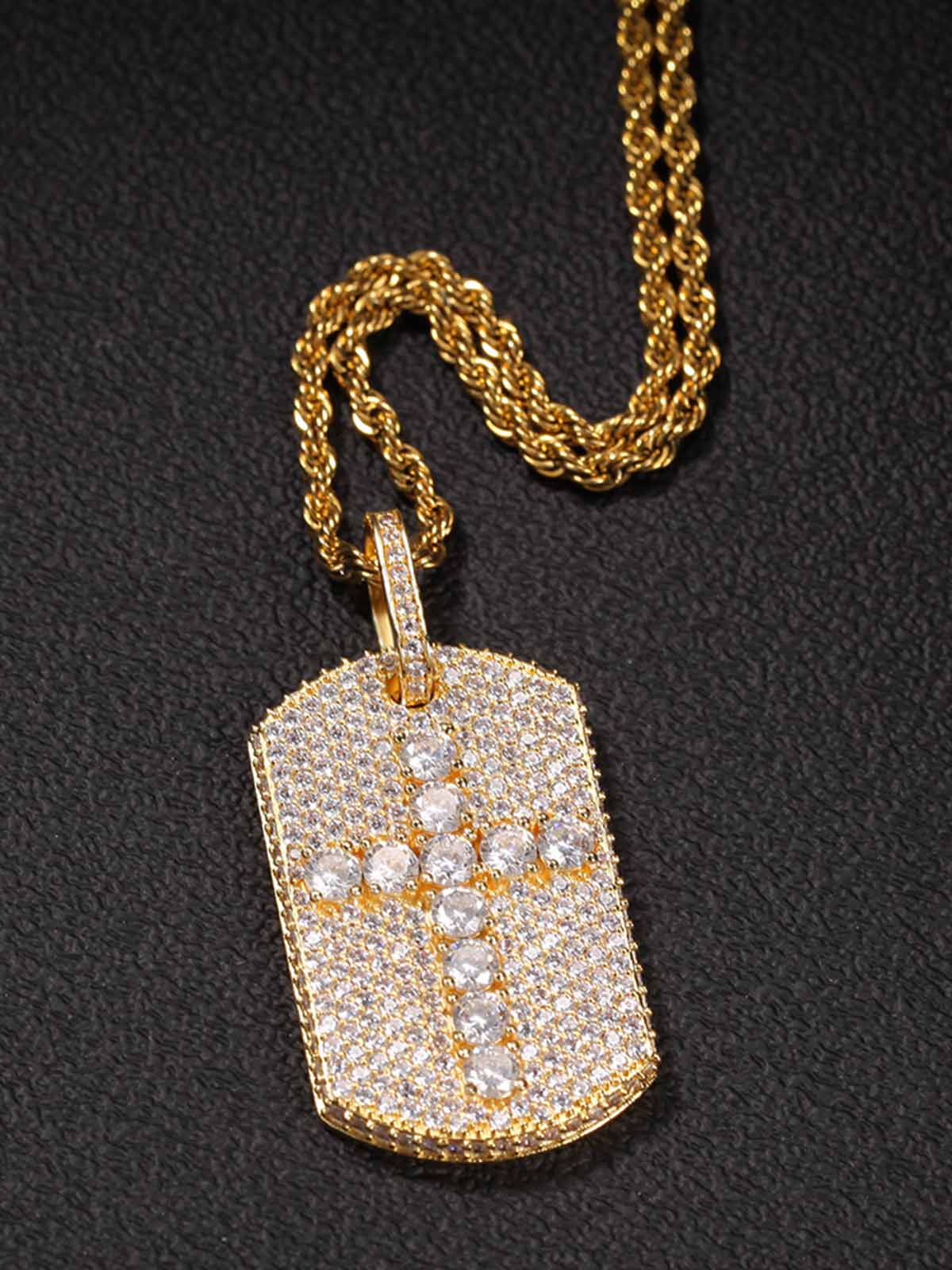 Full-Diamond Crucifix Square Copper Necklace