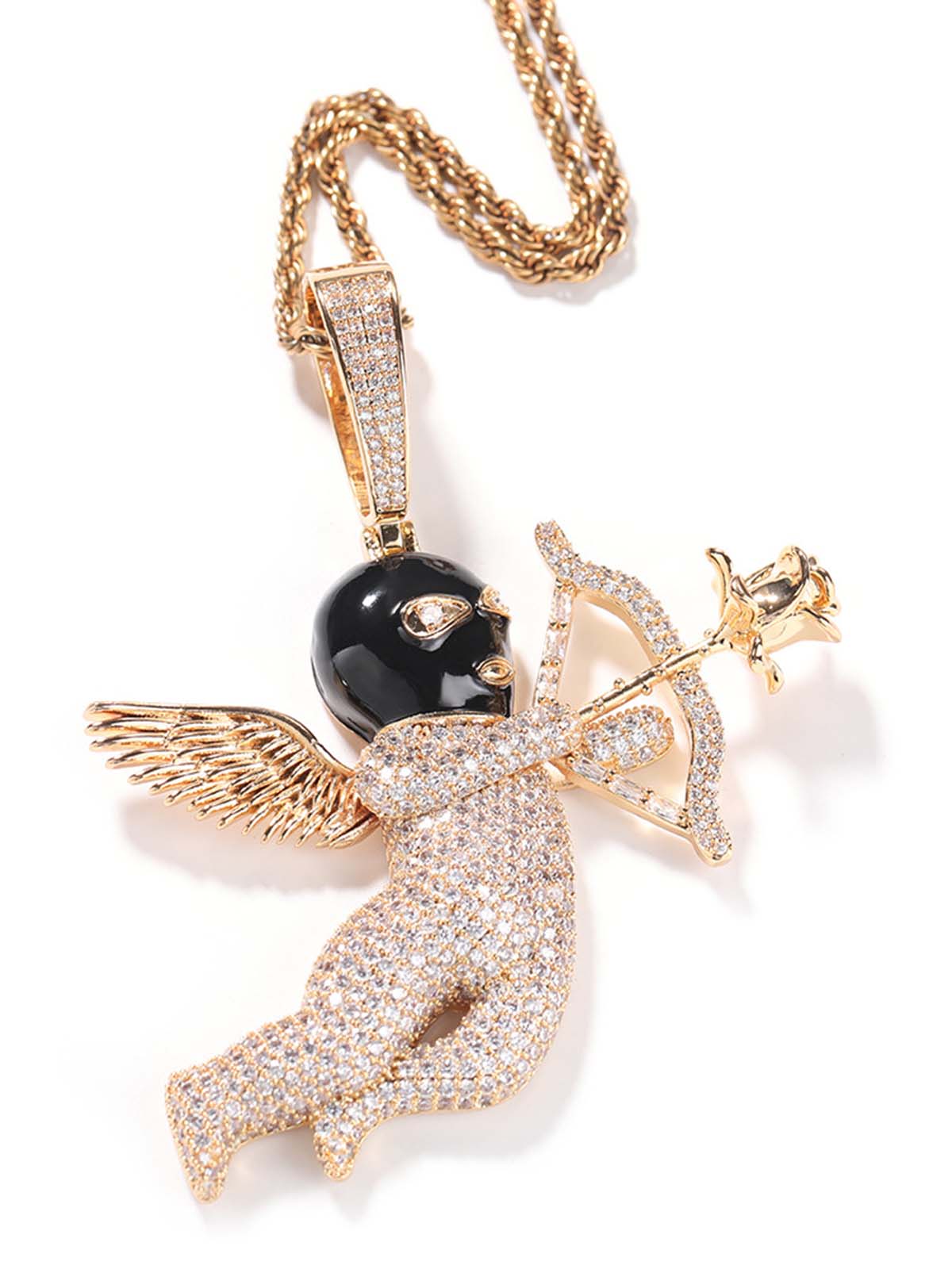 Masked Angel Diamond-Embedded Gold-Plated Rose Cupid's Arrow Necklace