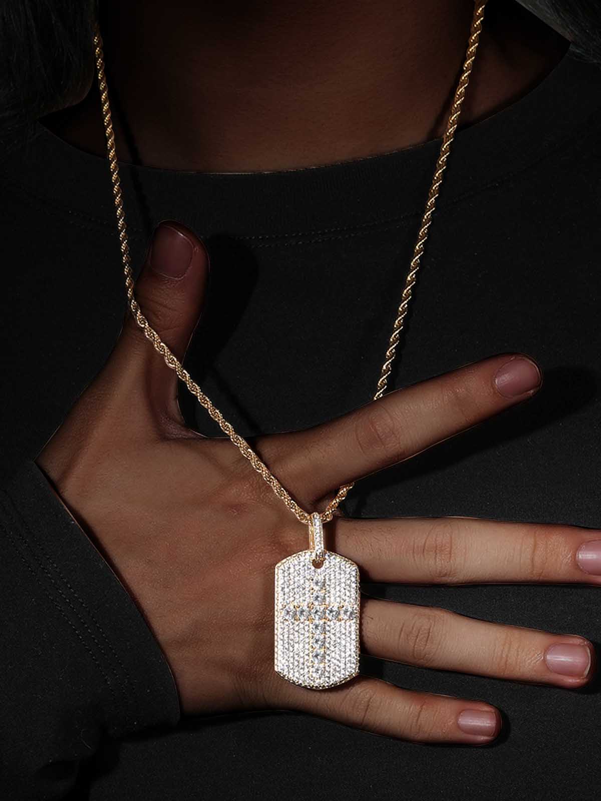 Full-Diamond Crucifix Square Copper Necklace