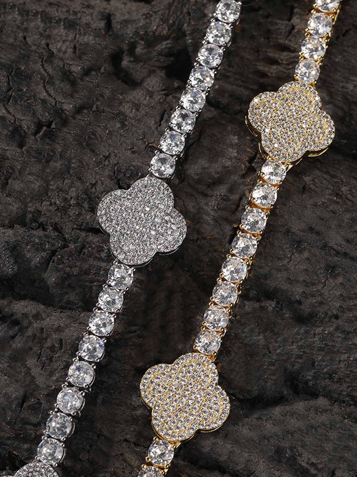 Four-Leaf Clover Hybrid Zircon Necklace & Bracelet