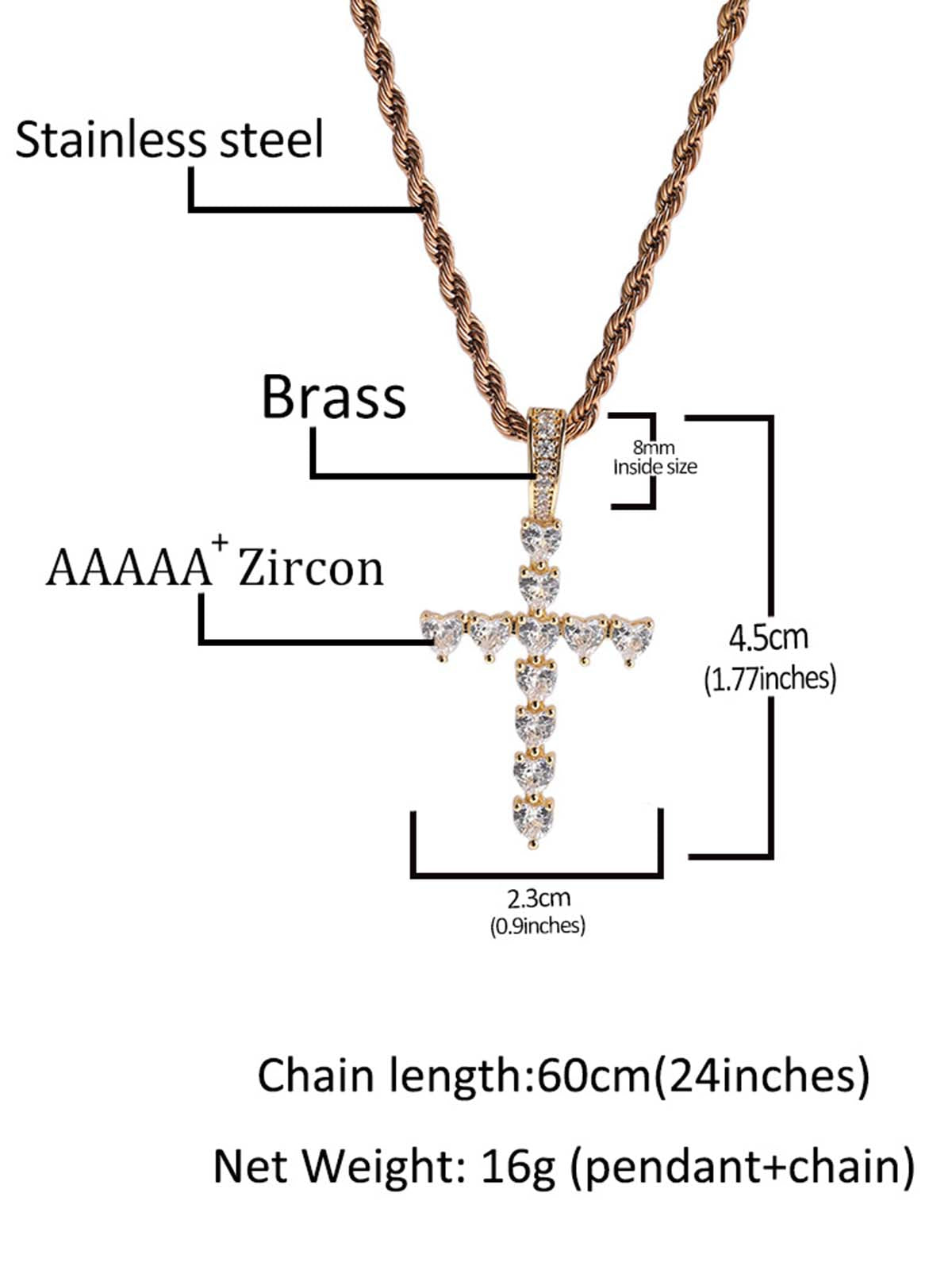 NOISSEY "Eternal Heart" Fully Iced-Out Heart & Cross Pendant Luxury Choker Necklace