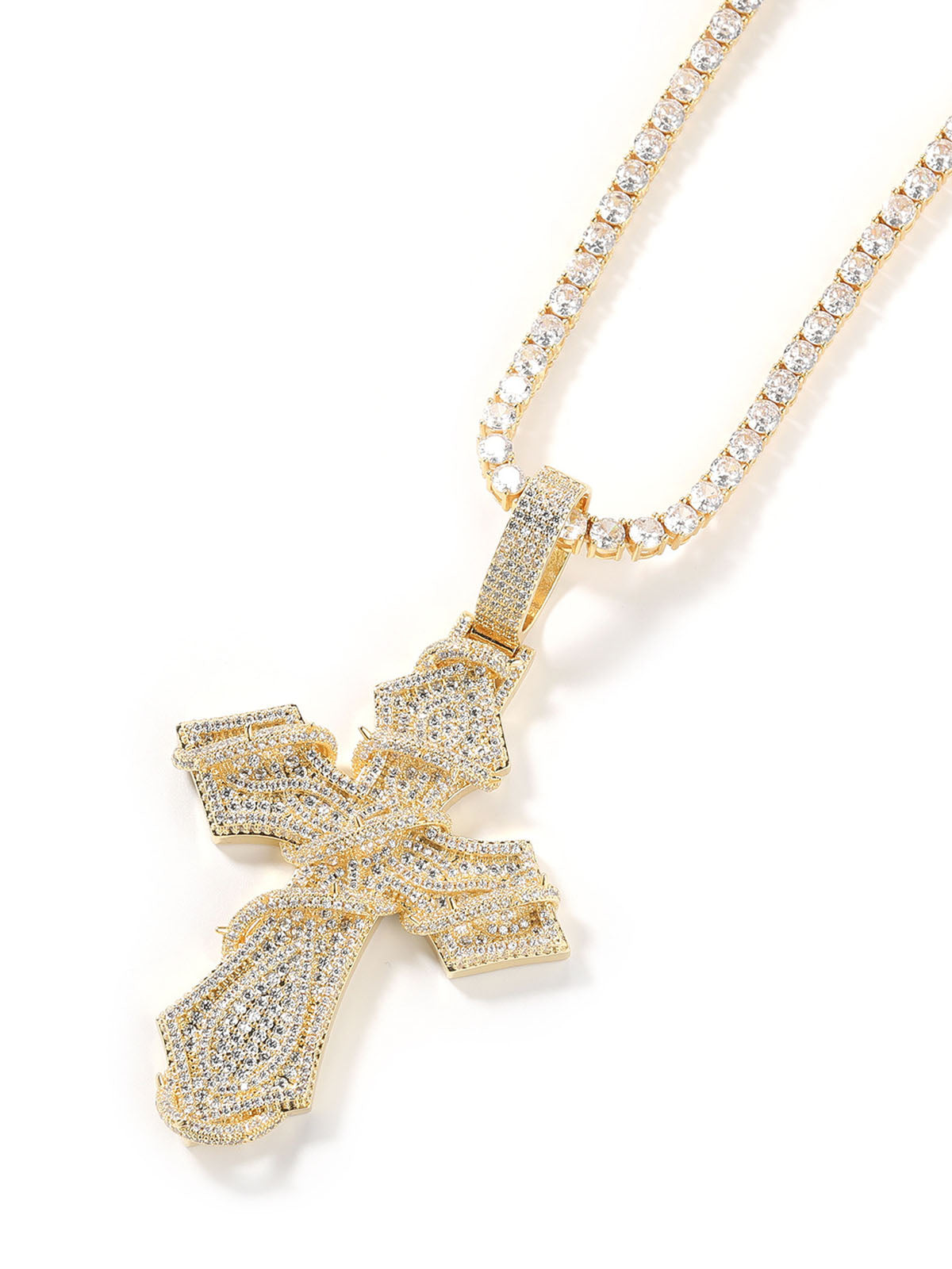Iced Out Thorns Cross Pendant Necklace
