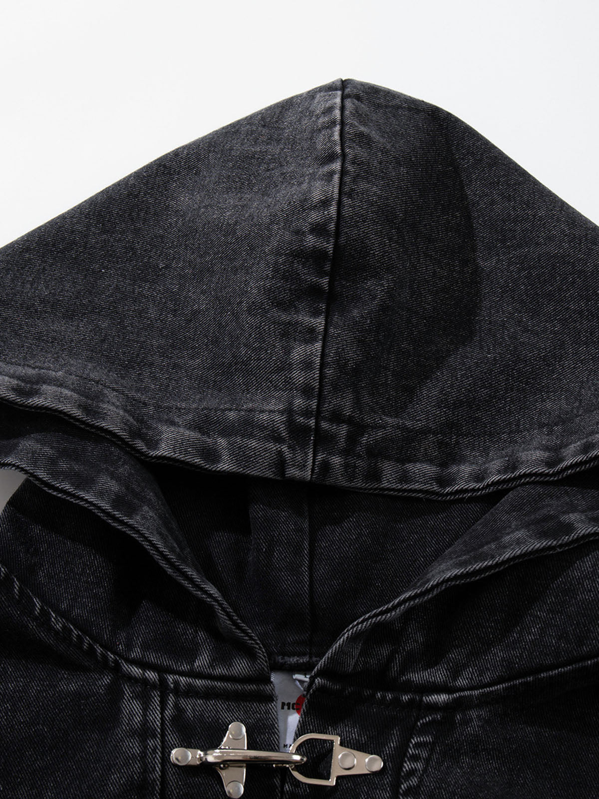 NOISSEY Vintage Acid Washed Denim Toggle Buckle Pullover Hoodie