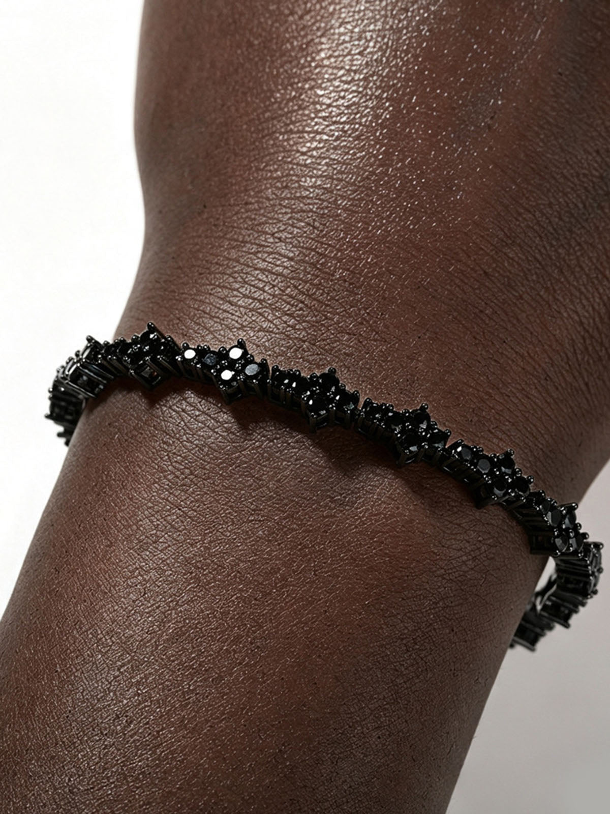 Statement Black Zircon Spring-Clasp Bracelet – Trendy Hip-Hop Streetwear (Two Sizes)