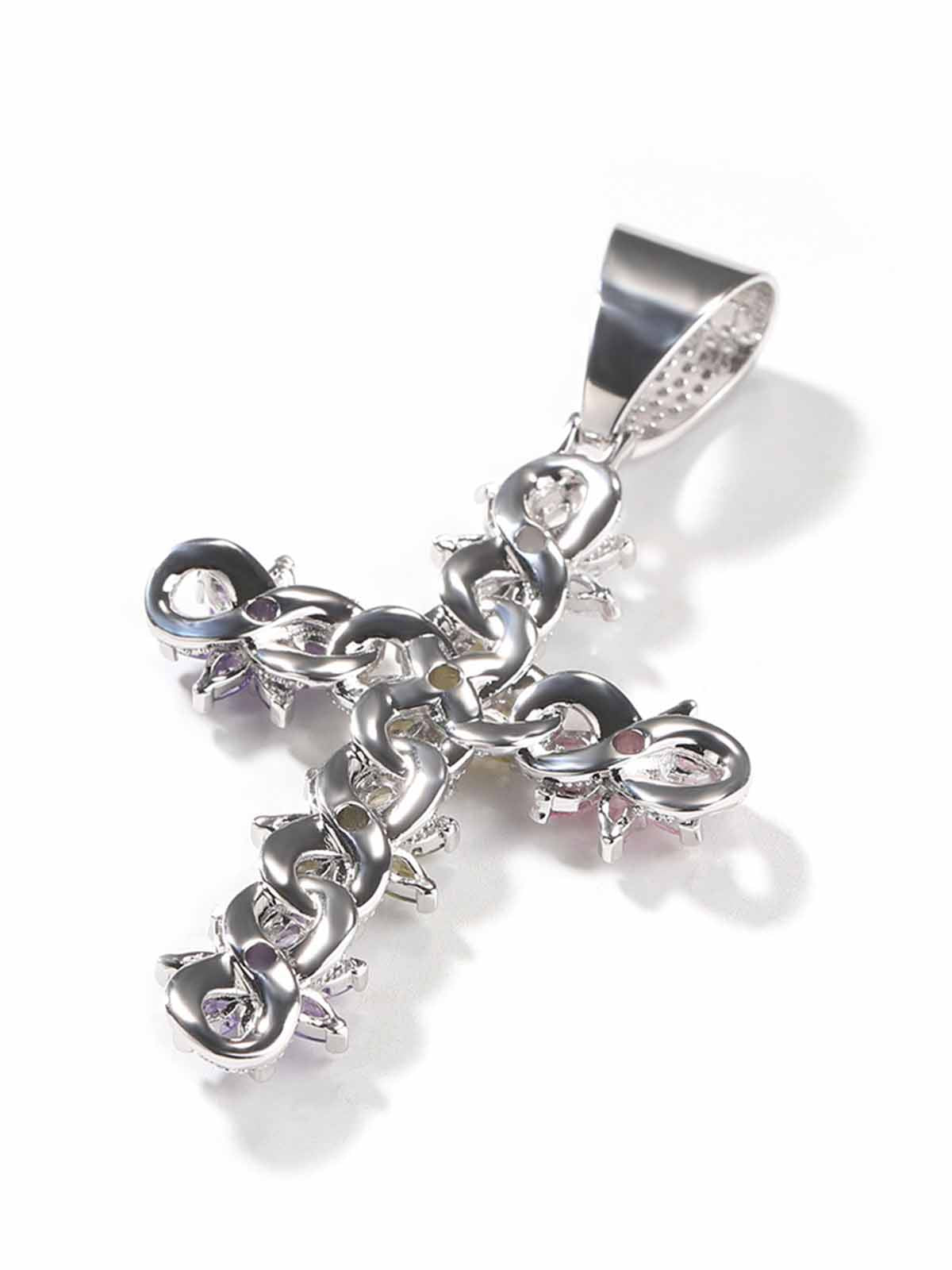 Colorful Ice Flower Cross Zircon Necklace