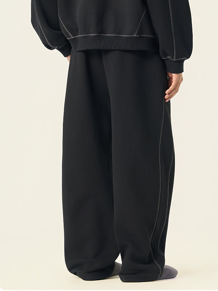 Fleece Color-Block Elastic Waist Wide-Leg Sweatpants