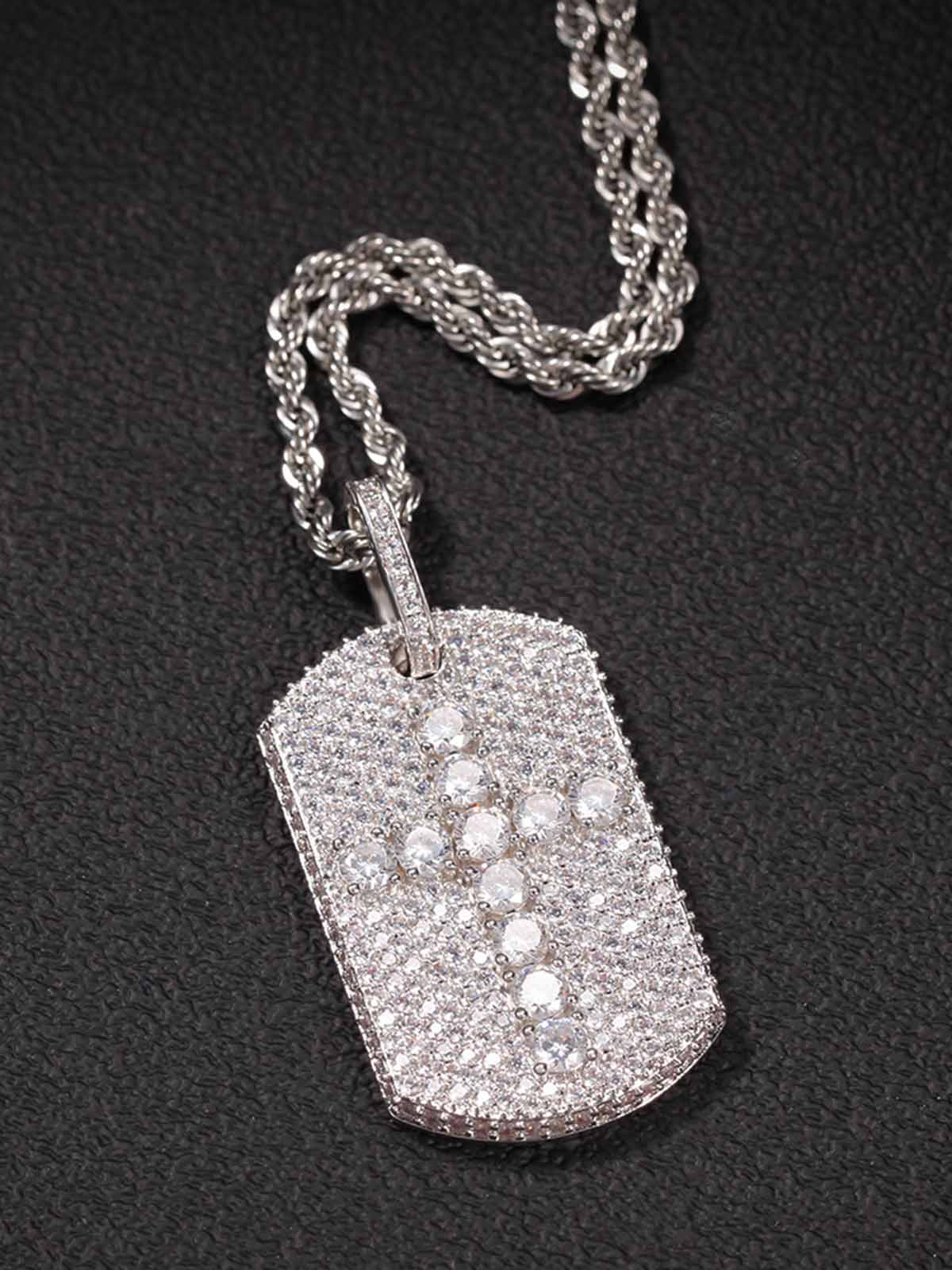 Full-Diamond Crucifix Square Copper Necklace