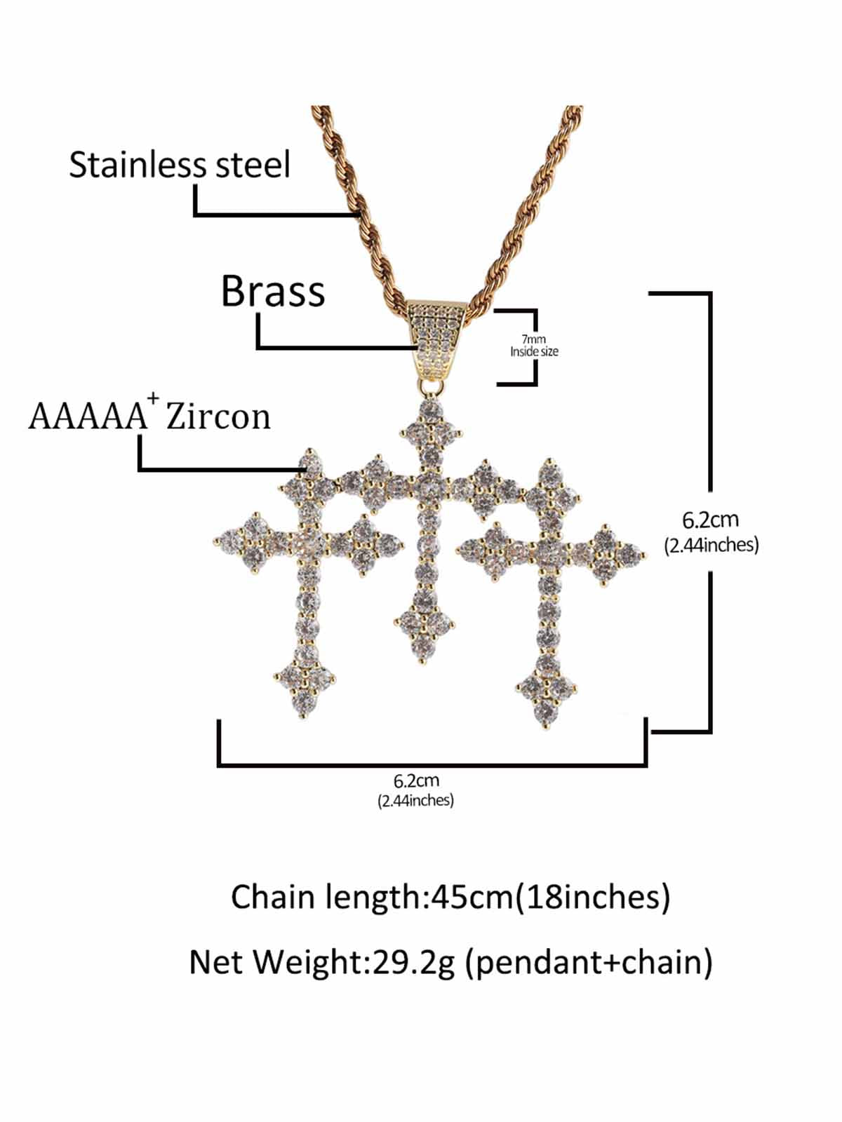 Full zirconium fine cross pendant copper inset zircon necklace