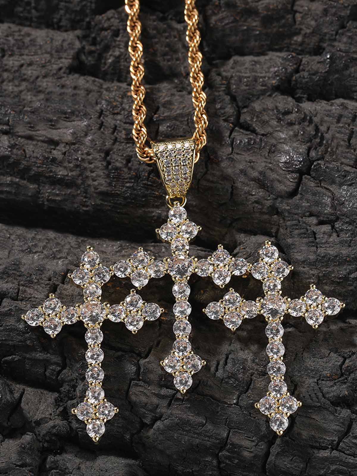 Full zirconium fine cross pendant copper inset zircon necklace