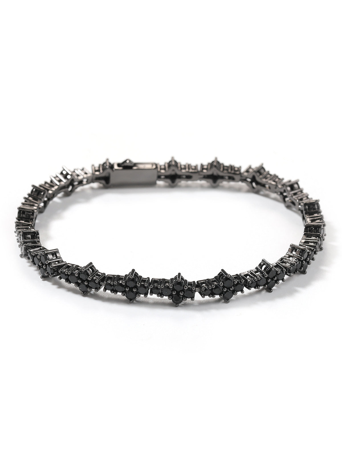 Statement Black Zircon Spring-Clasp Bracelet – Trendy Hip-Hop Streetwear (Two Sizes)