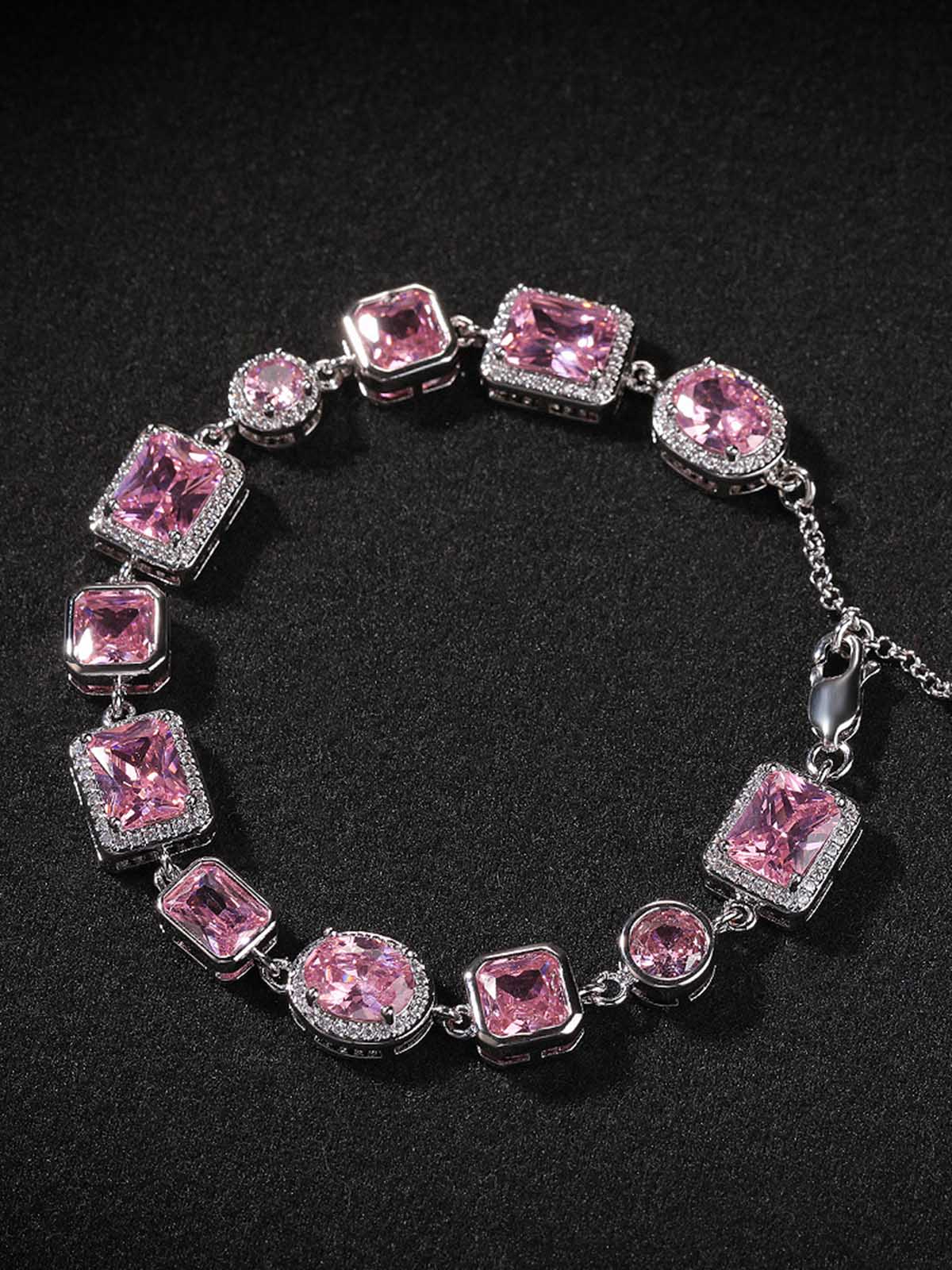 Light - Luxury Geometric Pink Gemstone Simple and Sweet Bracelet