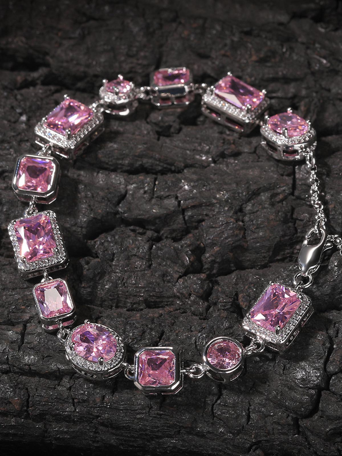 Light - Luxury Geometric Pink Gemstone Simple and Sweet Bracelet