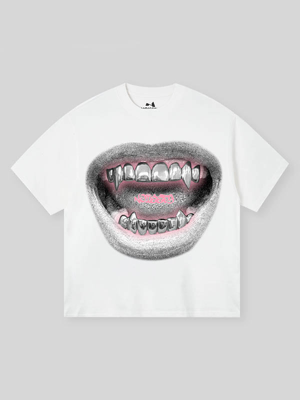 Stylish Sketch Printed Retro Metal Lips T-Shirt