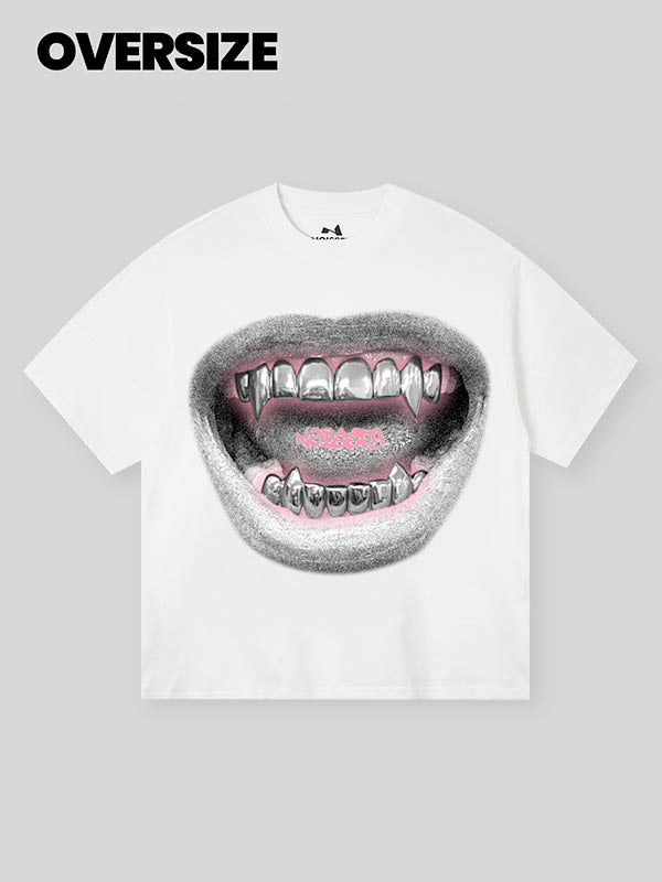 Stylish Sketch Printed Retro Metal Lips T-Shirt