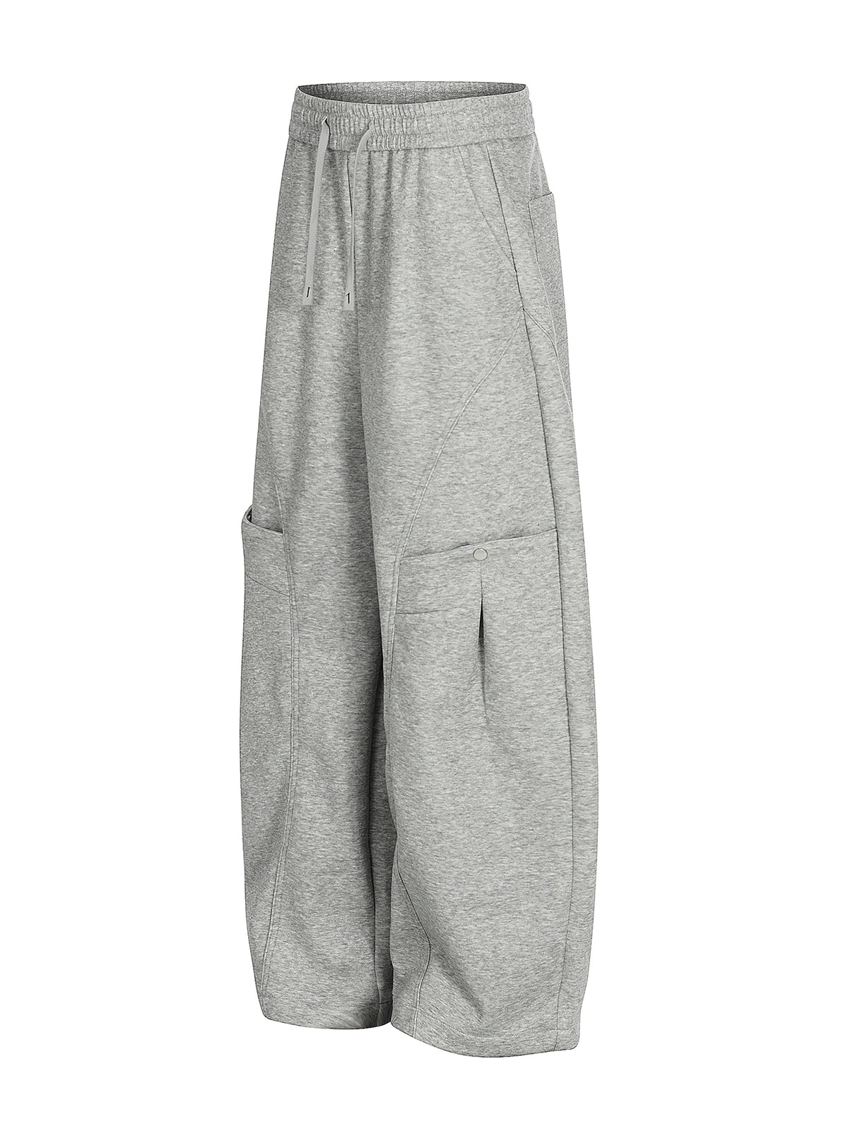 Elastic Waistband Curved-Cut Casual Pants