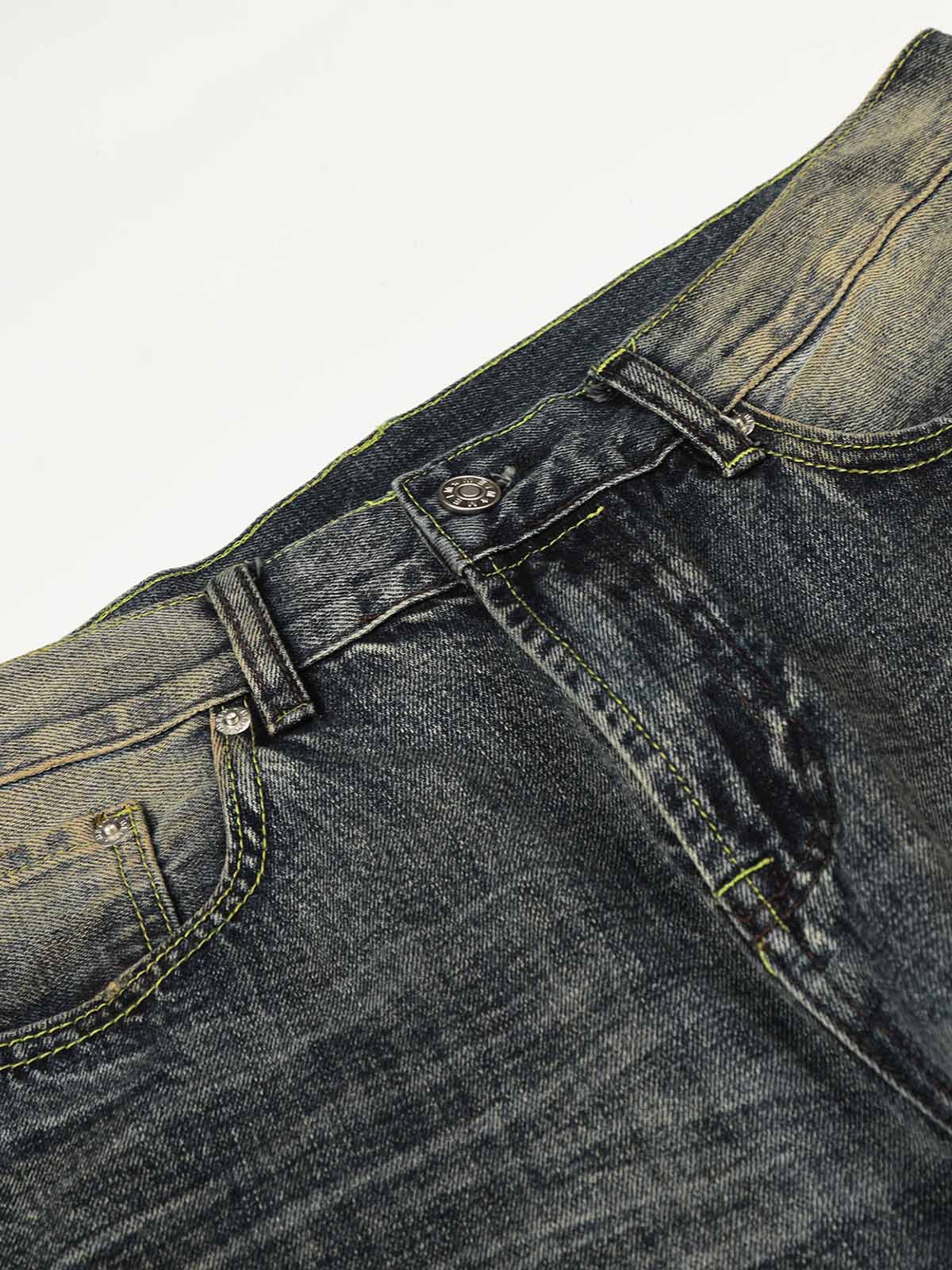 NOISSEY VINTAGE MUD WASH DISTRESSED WIDE-LEG BAGGY JEANS