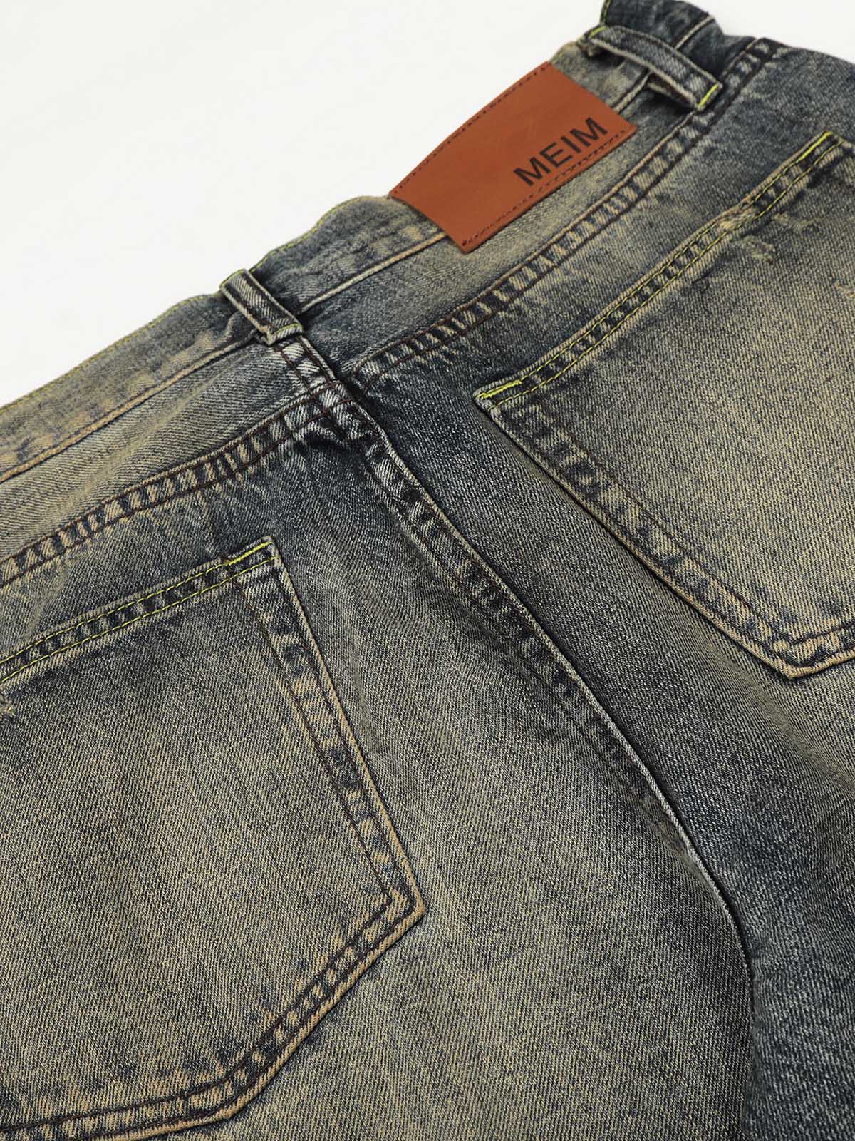 NOISSEY VINTAGE MUD WASH DISTRESSED WIDE-LEG BAGGY JEANS