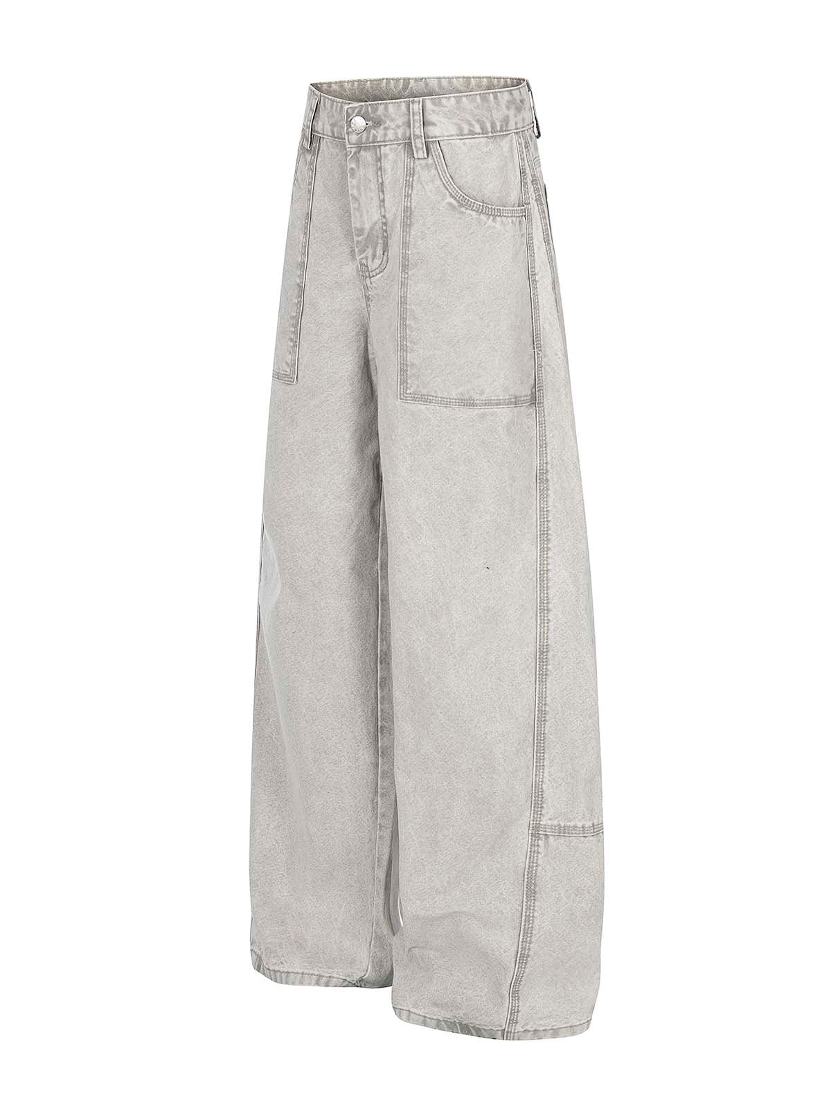 NOISSEY VINTAGE WASHED DOUBLE-POCKET WIDE-LEG BAGGY JEANS