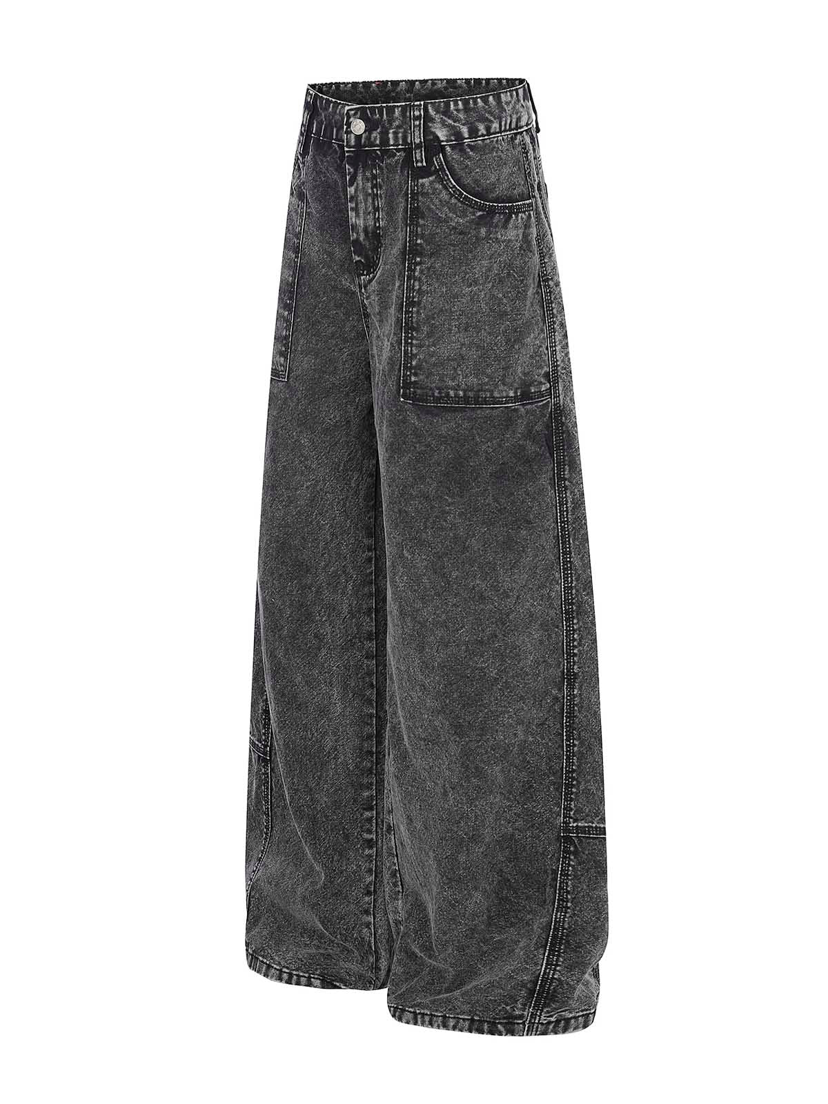 NOISSEY VINTAGE WASHED DOUBLE-POCKET WIDE-LEG BAGGY JEANS