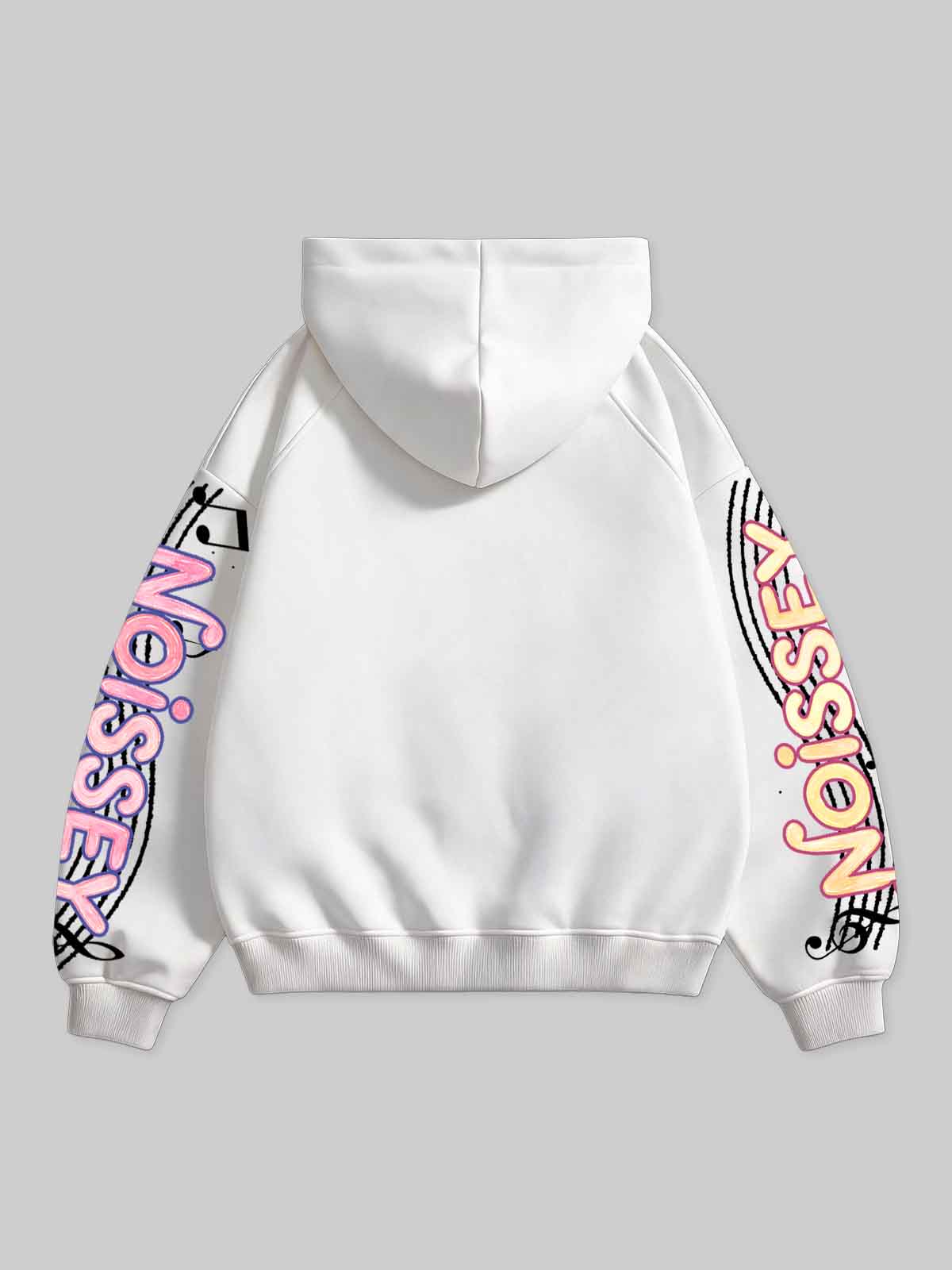NOISSEY Y2K Music Girl Graphic Full-Zip Hoodie in White - Sheet Music & Streetwear Zip Hoodie