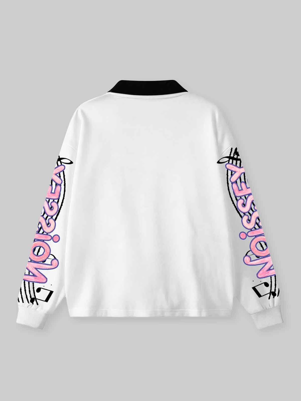 NOISSEY Teddy Bear Girl &amp; Vinyl Record Graphic Polo Sweatshirt - White Streetwear Shirt