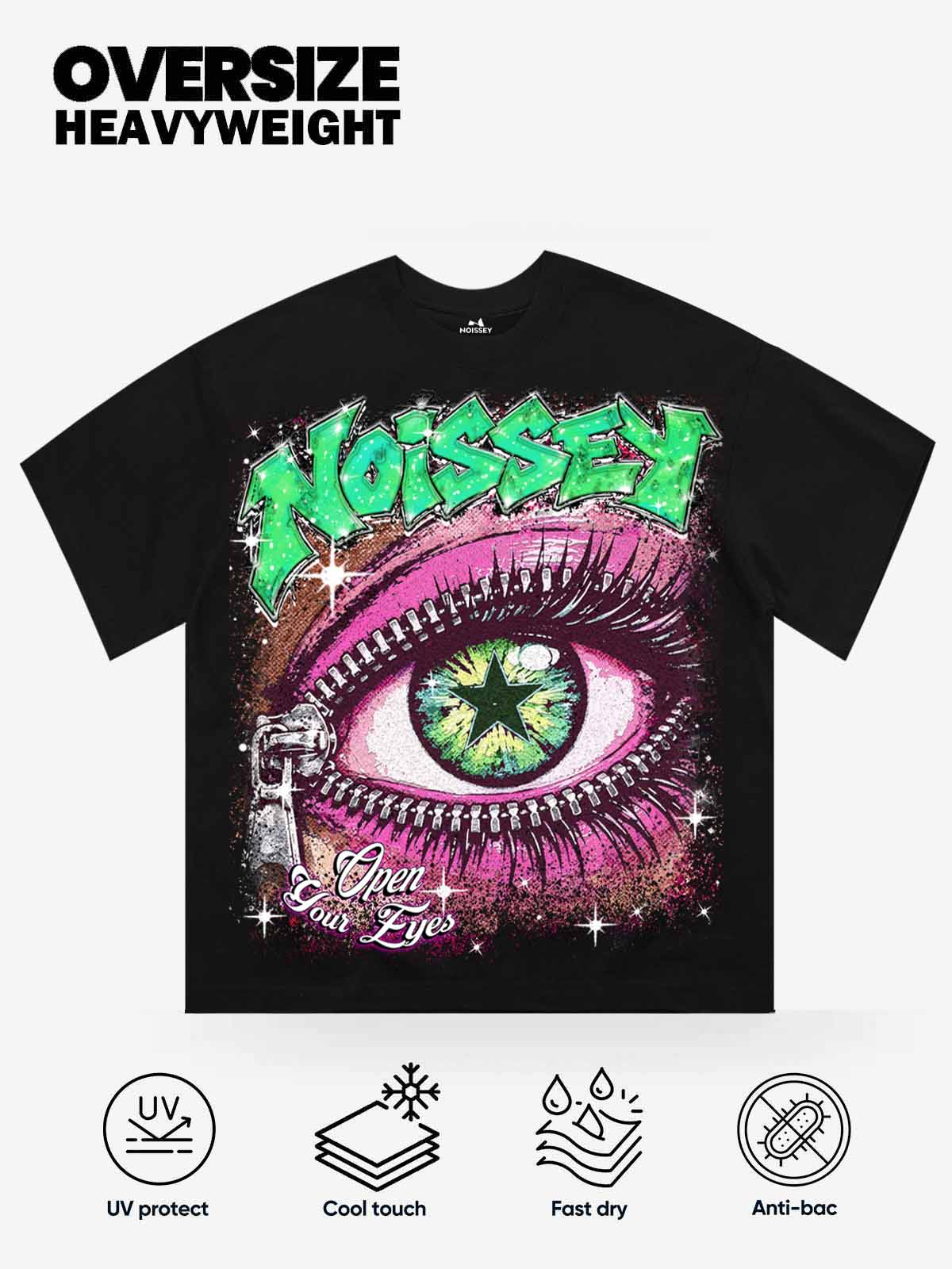 NOISSEY "Open Your Eyes" Giant Eye & Zipper Black Oversized Short-Sleeve Tee