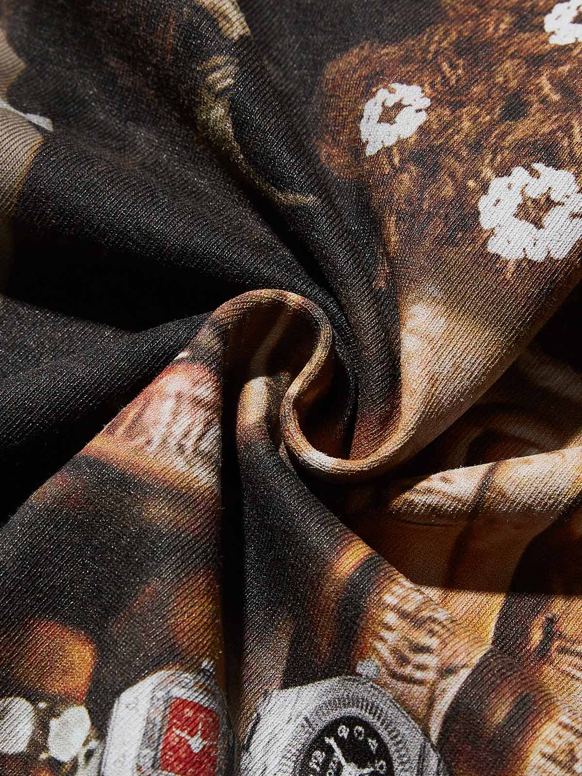 Texture shot of the chocolate brown cotton fabric showing vintage mineral wash details