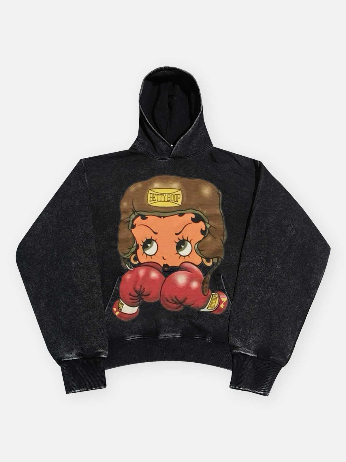 High quality Cartoon girl Boxing Print 425g Hoodie