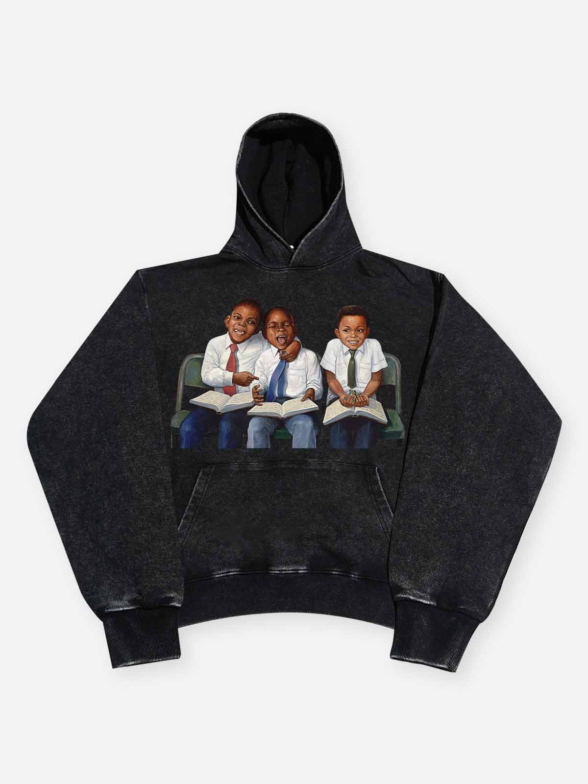 High-Quality Classroom Black Boy Print 425g Hoodie