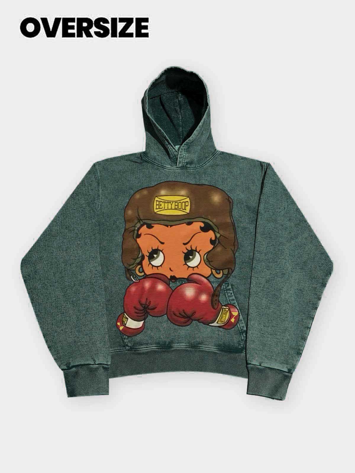 High quality Cartoon girl Boxing Print 425g Hoodie