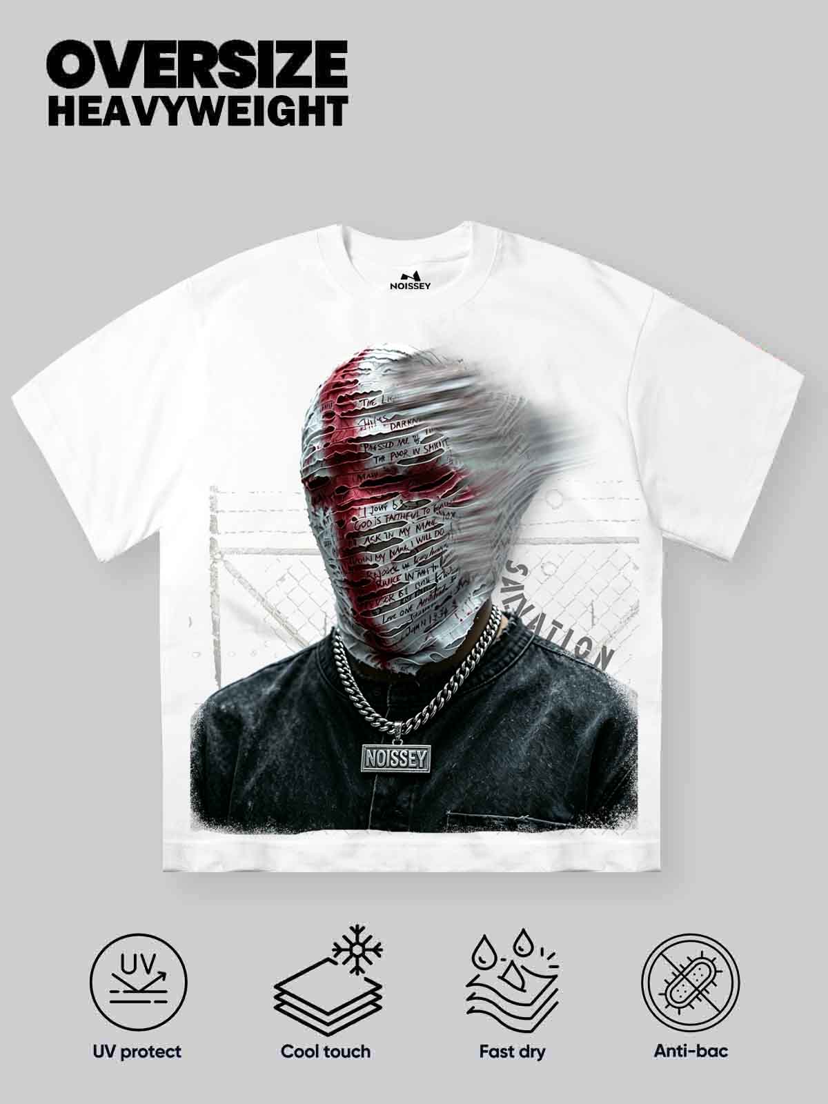 NOISSEY "Salvation" Dissolving Scriptural Mask Oversized Tee