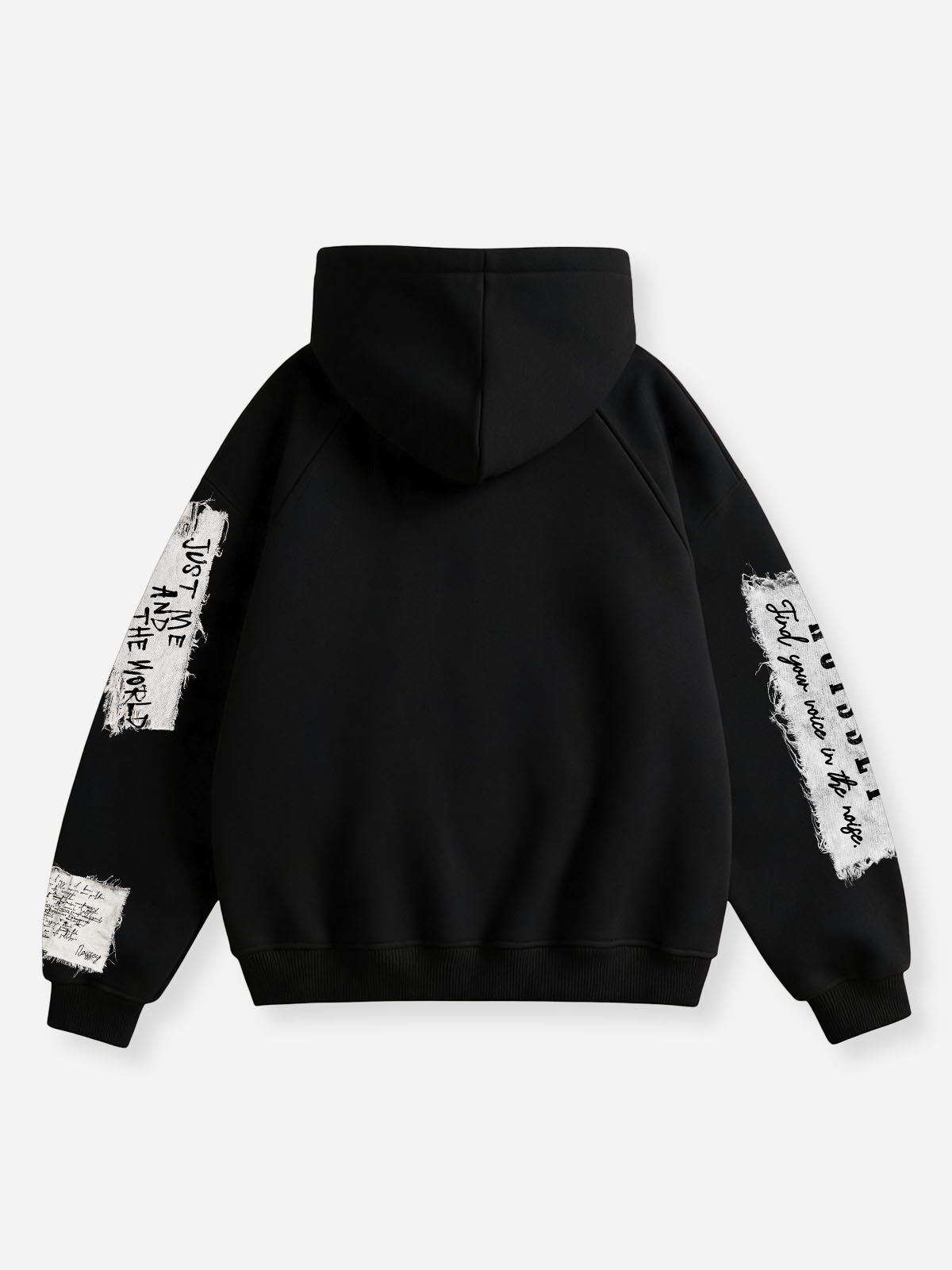 NOISSEY Black & White Diamond Grillz Faux Raw-Edge Patchwork Full-Zip Hoodie - Classic Black