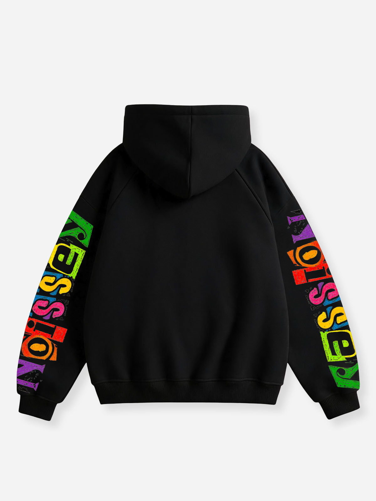 NOISSEY Colorful Graffiti Flower & Dreamer Portrait Full-Zip Hoodie - Classic Black / Pure White