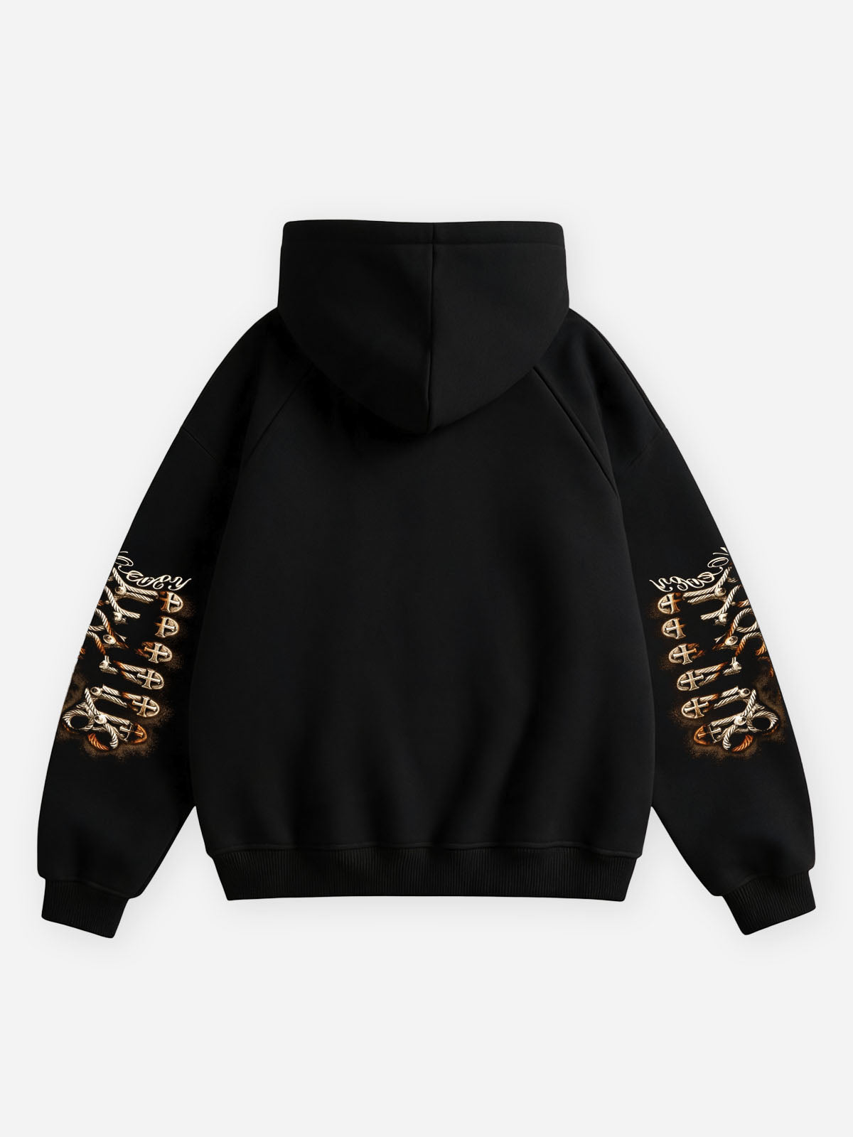 NOISSEY Flame Rope Cross Skeleton Zip-Up Hoodie - Pure Black