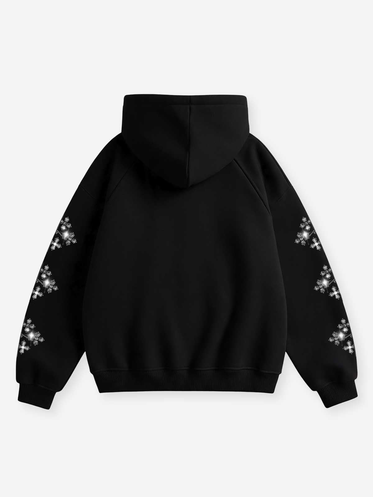 NOISSEY Gothic Cross Rhinestone Sleeve Grillz Lips Zip-Up Hoodie - Black Streetwear Hoodie