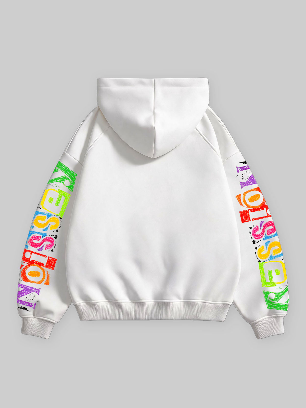 NOISSEY Colorful Graffiti Flower & Dreamer Portrait Full-Zip Hoodie - Classic Black / Pure White